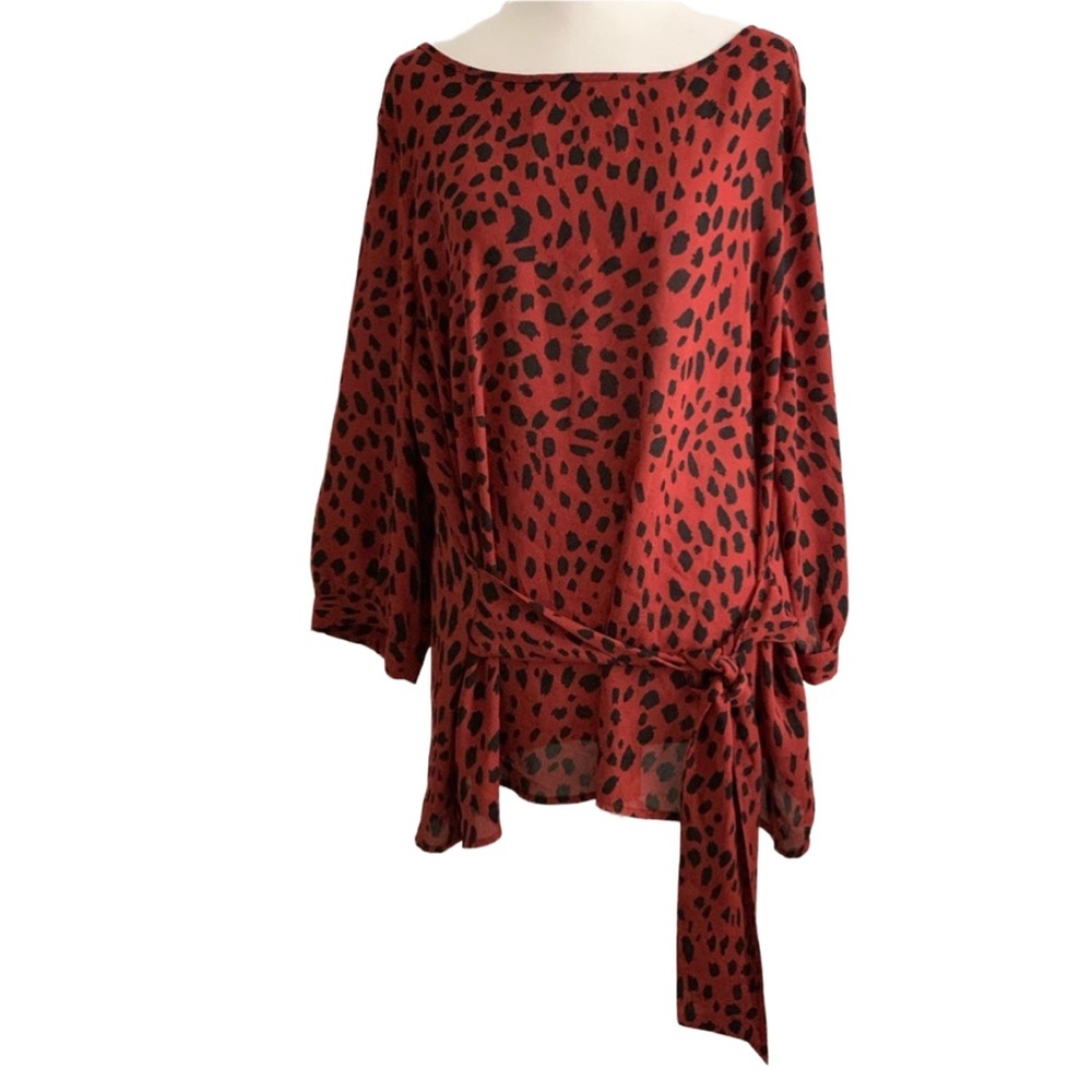 APT 9 Women’s Black&Red Animal Print 3/4 Sleeve Pull-over Blouse Shirt Top